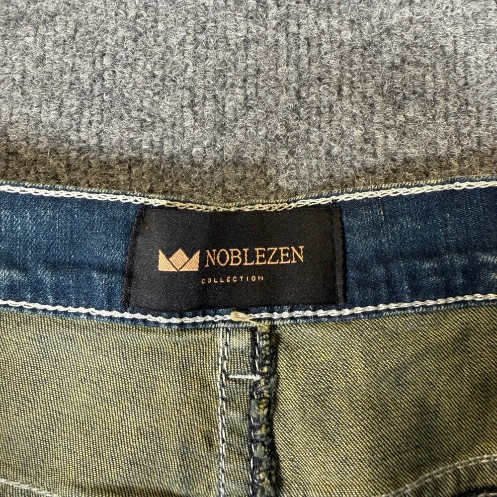 Noblezen Collection Mens Slim Straight Jeans Blue Distressed‎ W40 L32 NEW